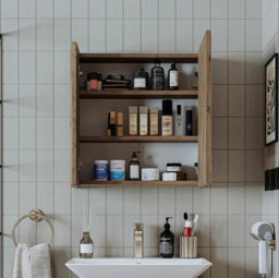 Roomart Atlantic Mirrored Bathroom Cabinet Wall Mounted Oak Finish 60Cm With Double Doors - thumbnail 4