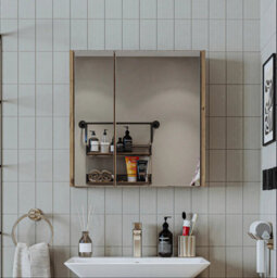 Roomart Atlantic Mirrored Bathroom Cabinet Wall Mounted Oak Finish 60Cm With Double Doors - thumbnail 3