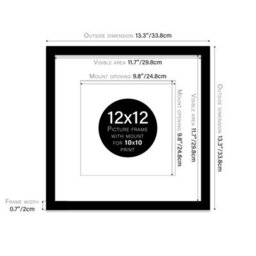 "12X12"" Black Picture Frame - 12X12"" Square Frame With 10X10"" Mount For 12X12""/10X10"" Pictures Art Deco Style Room Decor, 1 Pack" - thumbnail 2