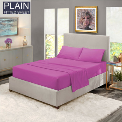 Ameha Purple Fitted Sheet Anti Allergic Extra Deep 25 Cm Bedsheet Microfiber Hypoallergenic Durable Double Bed Sheet (137 X 190Cm) - image 1