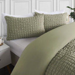 OHS Luxury Seersucker Duvet Cover Set Geo Pillowcase Quilt, Sage - Double - thumbnail 3