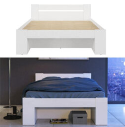 Impact Furniture White King Size Bed Frame Storage Shelves Built In Shelving Euro 160Cm Solid Wood Slats Nepo - thumbnail 1