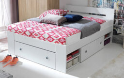 Impact Furniture White King Size Bed Frame Storage Shelves Built In Shelving Euro 160Cm Solid Wood Slats Nepo - thumbnail 9