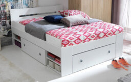 Impact Furniture White King Size Bed Frame Storage Shelves Built In Shelving Euro 160Cm Solid Wood Slats Nepo - thumbnail 7