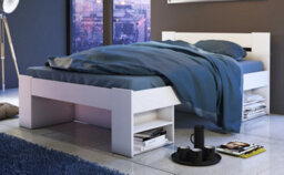 Impact Furniture White King Size Bed Frame Storage Shelves Built In Shelving Euro 160Cm Solid Wood Slats Nepo - thumbnail 8