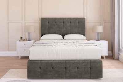 "Sloomy Cambridge Pewter Dumfries Divan Bed 2 Drawers Left Side-26"" Strutted Headboard 12"" Footboard 5' King" - image 1