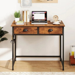 Computer Desk, Wooden Pc Laptop Table Writing Workstation With 2 Drawers - thumbnail 3