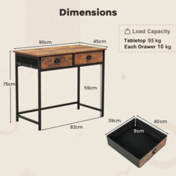 Computer Desk, Wooden Pc Laptop Table Writing Workstation With 2 Drawers - thumbnail 2