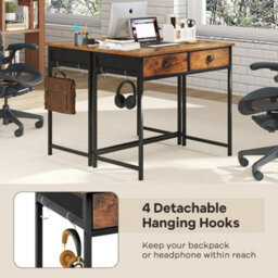 Computer Desk, Wooden Pc Laptop Table Writing Workstation With 2 Drawers - thumbnail 5