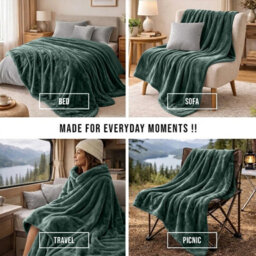 Moonlight Bedding Fleece Blanket Soft Throw Lightweight All Season Sofa, Bed & Travel Blanket Super King (Emerald, 230X270Cm) - thumbnail 4