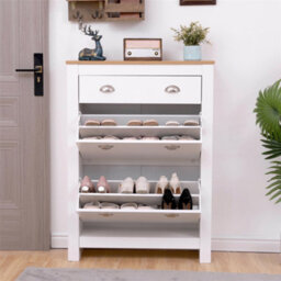 Wooden Shoe Cabinet 2 Tier Pull Down Shoe Organiser Unit Free Standing Shoe Storage Cabinet For Living Room, Hallway - thumbnail 3