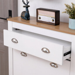 Wooden Shoe Cabinet 2 Tier Pull Down Shoe Organiser Unit Free Standing Shoe Storage Cabinet For Living Room, Hallway - thumbnail 4