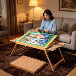 Large Jigsaw Puzzle Table Tilting Table Height Adjustment Drawers Wooden Table - thumbnail 5