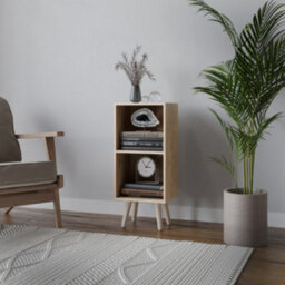 Urbn-Living Urbnliving 53Cm Height 2 Tier Oak Wooden Storage Cube Bookcase Scandinavian Style Pine Legs - thumbnail 2