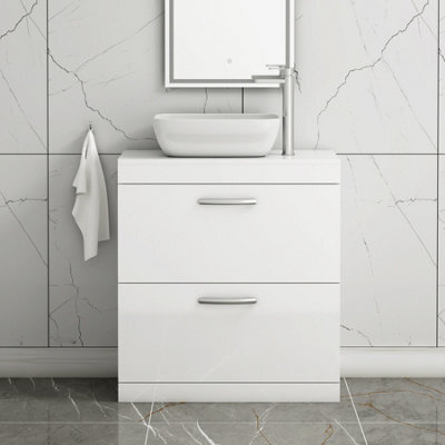 Royal Bathrooms 800mm Floor Standing Vanity Unit 2 Drawer Gloss White & Countertop Basin - Elva - image 1
