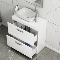 Royal Bathrooms 800mm Floor Standing Vanity Unit 2 Drawer Gloss White & Countertop Basin - Elva - thumbnail 3