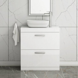 Royal Bathrooms 800mm Floor Standing Vanity Unit 2 Drawer Gloss White & Countertop Basin - Elva - thumbnail 1