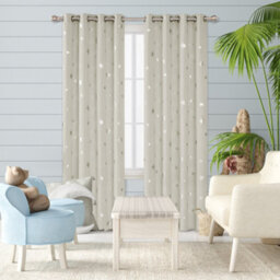Deconovo Thermal Insulated Silver Star Foil Printed Super Soft Blackout Eyelet Curtains, W52 X L72 Inch, Light Beige, 2 Panels - thumbnail 2
