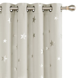 Deconovo Thermal Insulated Silver Star Foil Printed Super Soft Blackout Eyelet Curtains, W52 X L72 Inch, Light Beige, 2 Panels - thumbnail 1