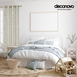 Deconovo Thermal Insulated Silver Star Foil Printed Super Soft Blackout Eyelet Curtains, W52 X L72 Inch, Light Beige, 2 Panels - thumbnail 3