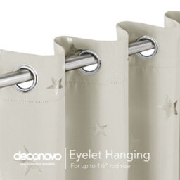 Deconovo Thermal Insulated Silver Star Foil Printed Super Soft Blackout Eyelet Curtains, W52 X L72 Inch, Light Beige, 2 Panels - thumbnail 7