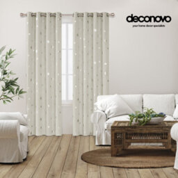 Deconovo Thermal Insulated Silver Star Foil Printed Super Soft Blackout Eyelet Curtains, W52 X L72 Inch, Light Beige, 2 Panels - thumbnail 4
