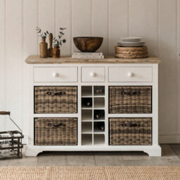Statement Furniture Florence Sideboard With Wine Rack, 3 Drawers And Storage Baskets - White