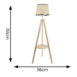 Valuelights Morrigan Natural Wood Shelf Tripod Floor Lamp With Black Trim Scallop Shade - thumbnail 4