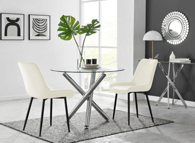 Furniturebox Uk Selina Round Dining Table And 2 Cream Pesaro Black Leg Chairs - image 1