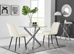 Furniturebox Uk Selina Round Dining Table And 2 Cream Pesaro Black Leg Chairs