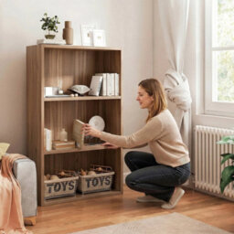 60Cm Oak 3 Shelf Tier Wooden Bookcase Cabinet Storage Shelving Display Shelves - thumbnail 1