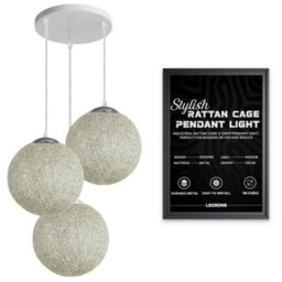 Ledsone Modern 3 Way Decorative Vine Ball Rattan Shade Chandelier Three Head Ceiling Pendant Light Home Decor White