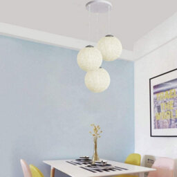 Ledsone Modern 3 Way Decorative Vine Ball Rattan Shade Chandelier Three Head Ceiling Pendant Light Home Decor White - thumbnail 2