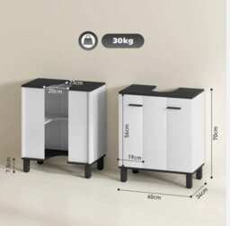 Bathroom Under Sink Cabinet With Adjustable Shelf High Gloss White - thumbnail 3