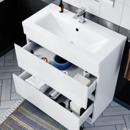 Nes Home 800 Freestanding Gloss White Basin Vanity Sink 2 Drawers - thumbnail 5