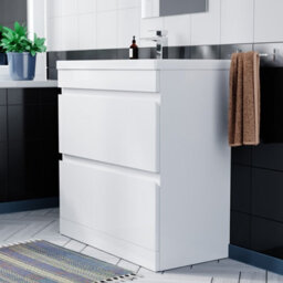 Nes Home 800 Freestanding Gloss White Basin Vanity Sink 2 Drawers - thumbnail 4