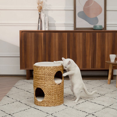 Teamson Pets Indoor 3-Tier Wicker Scratch Tower Tree & Cat Bed Condo House With Three Removable Washable Cushions, Tan/cream - image 1