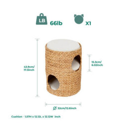 Teamson Pets Indoor 3-Tier Wicker Scratch Tower Tree & Cat Bed Condo House With Three Removable Washable Cushions, Tan/cream - thumbnail 4