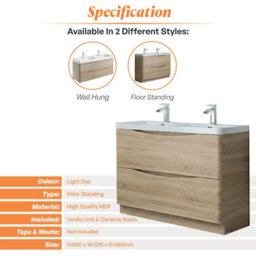 Plum&clay Eden Light Oak Floor Standing Vanity Unit With Ceramic Basin (W)1200mm - thumbnail 6