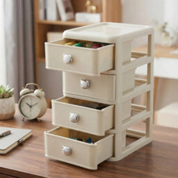 Desktop Organiser 4 Tier Drawer Storage Unit Transparent Plastic Desk Stationery - thumbnail 3