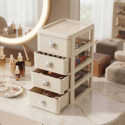 Desktop Organiser 4 Tier Drawer Storage Unit Transparent Plastic Desk Stationery - thumbnail 1