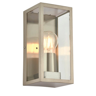 Outdoor Wall Light Ip44 Brushed Stainless Steel & Clear Glass 28W E27 Gls - image 1
