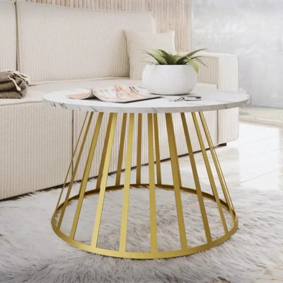 Mokod Modern Coffee Table With Gold Metal Legs Bianco Marble - image 1