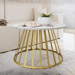 Mokod Modern Coffee Table With Gold Metal Legs Bianco Marble - thumbnail 2