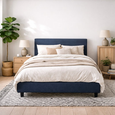 Wyld Haus Portarlington Upholstered Navy Twill 5Ft King Size Bed With Headboard - image 1
