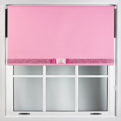 Furnished Pink Blackout Roller Blind With Decorative Pink Glitter & Fuchsia Bow - Trimmable (W)125Cm X (L)165Cm - image 1