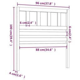 Berkfield Bed Headboard Black 96X4X100 Cm Solid Wood Pine - thumbnail 5