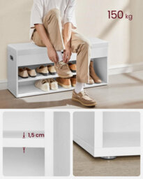 Songmics Shoe Storage Bench, Padded Seat, 3 Compartments, Concealed Storage, Living Room Lounge Hallway Bedroom, White - thumbnail 3