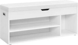 Songmics Shoe Storage Bench, Padded Seat, 3 Compartments, Concealed Storage, Living Room Lounge Hallway Bedroom, White - thumbnail 6