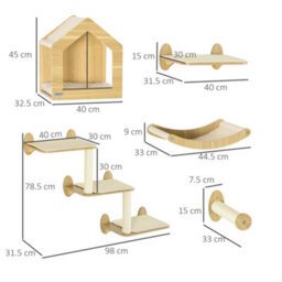 Pawhut Cat Wall Furniture Condo Perches Scratch Posts Steps 8 Piece Beige - thumbnail 3